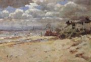 Girolamo Nerli Coast scene with pier oil painting on canvas